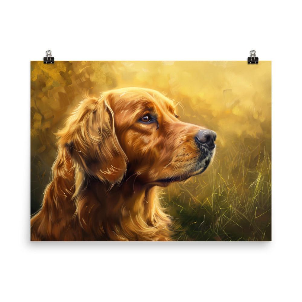 Golden Retriever Sunlit Side Profile Painting Poster - Oh Posters