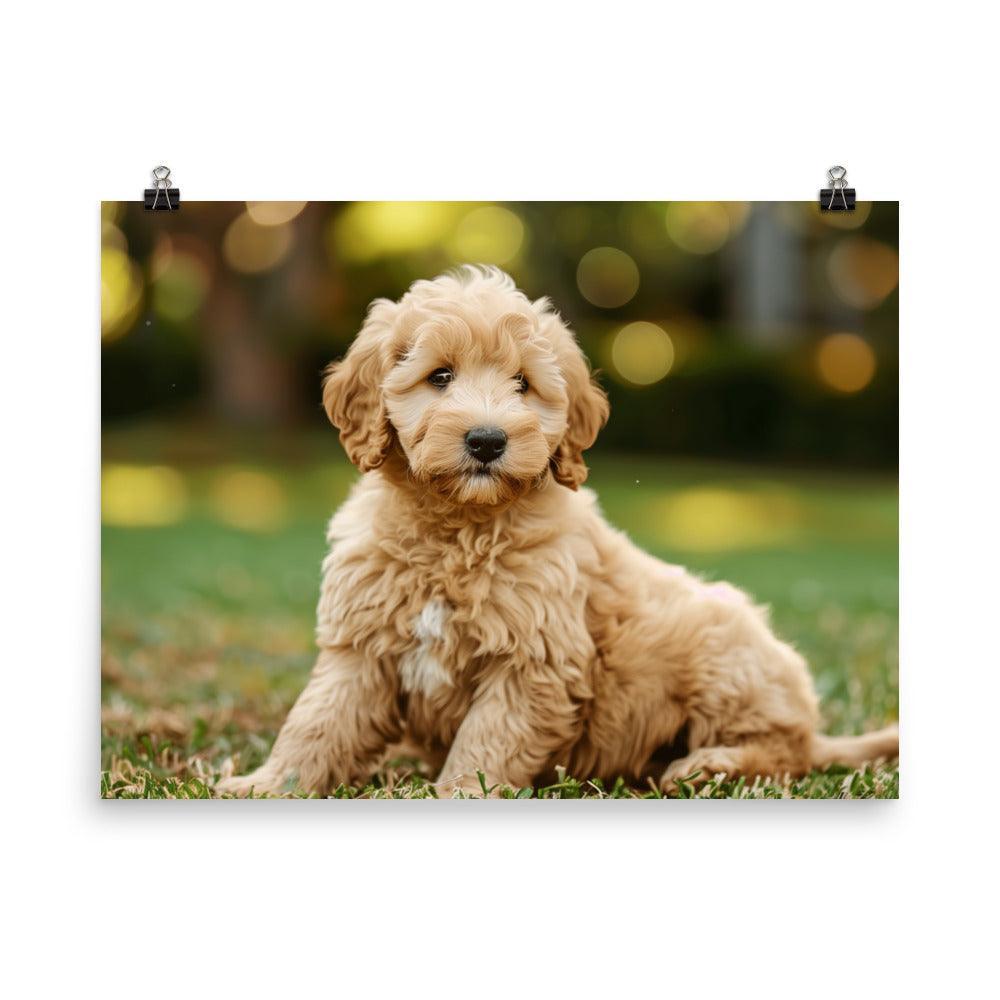 Goldendoodle Puppy in Green Field Poster - Oh Posters