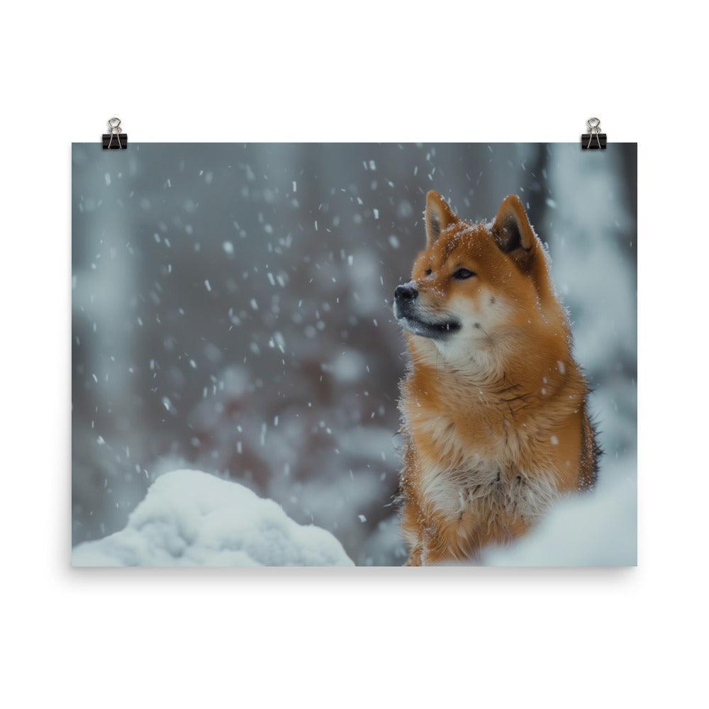 Hokkaido Dog During Winter Snowfall Poster - Oh Posters