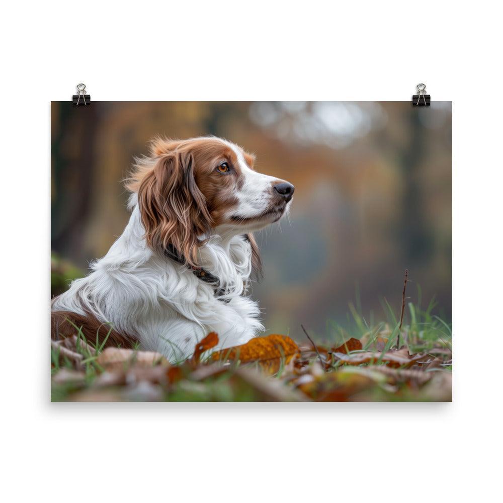 Kooikerhondje Resting in Autumn Leaves Photograph Poster - Oh Posters