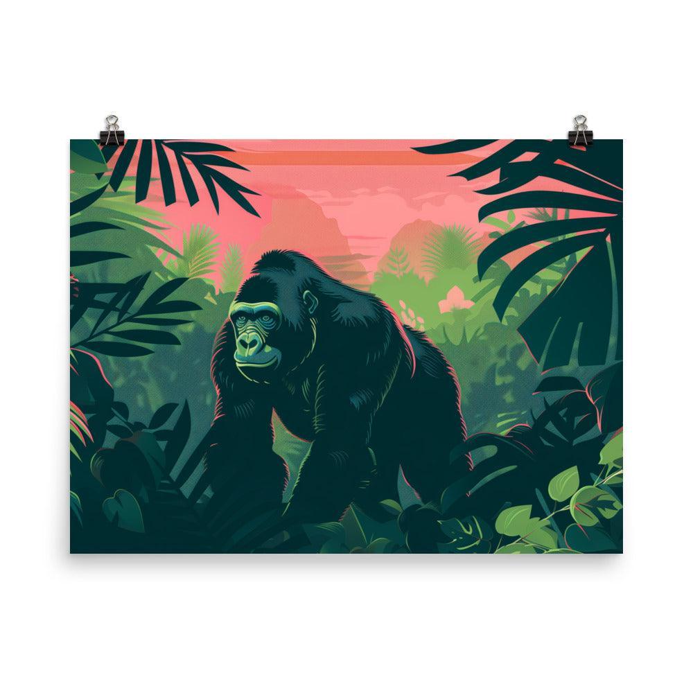 Gorilla in Tropical Jungle Graphic Art Poster - Oh Posters