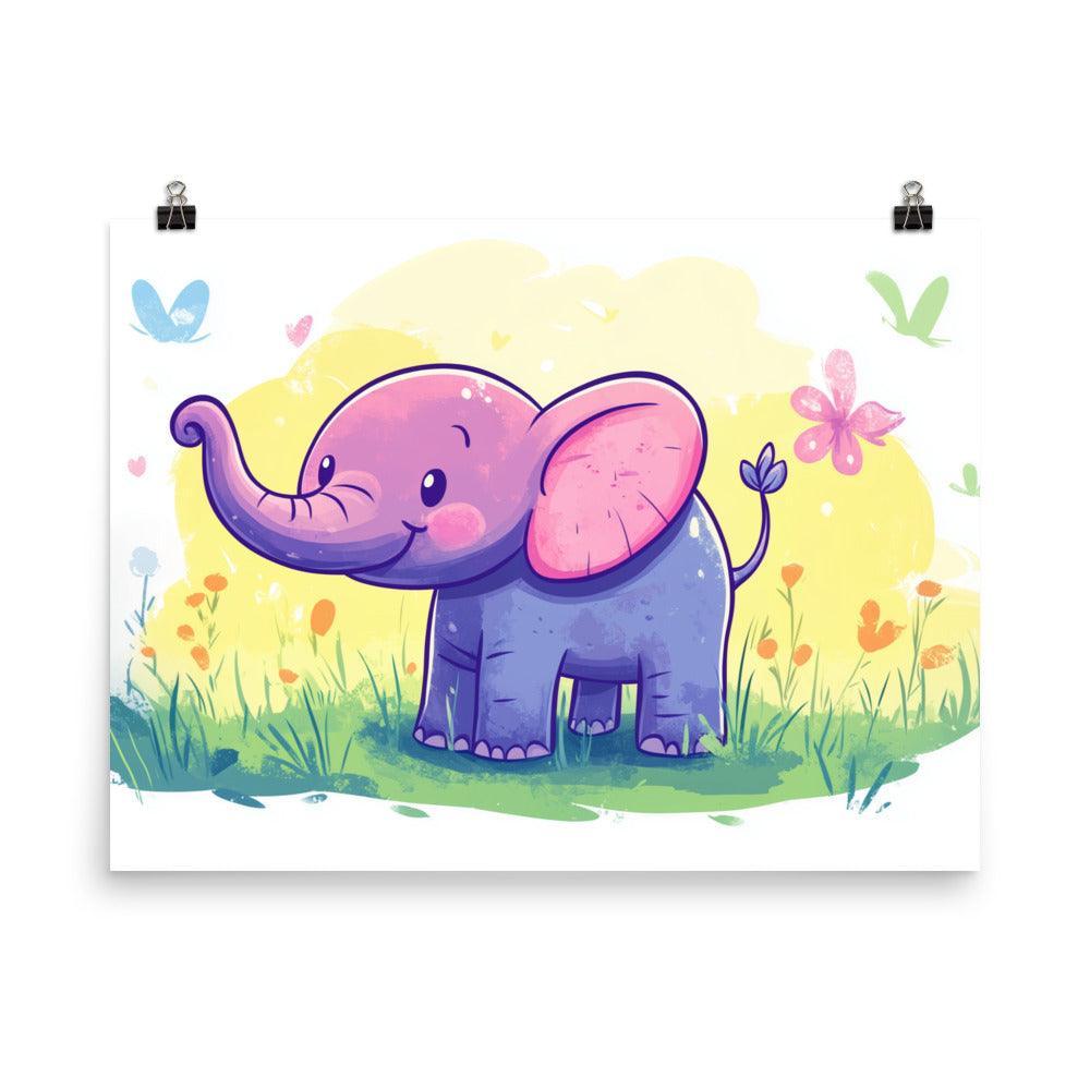 Cute Kids Elephant Cartoon Illustration Poster - Oh Posters