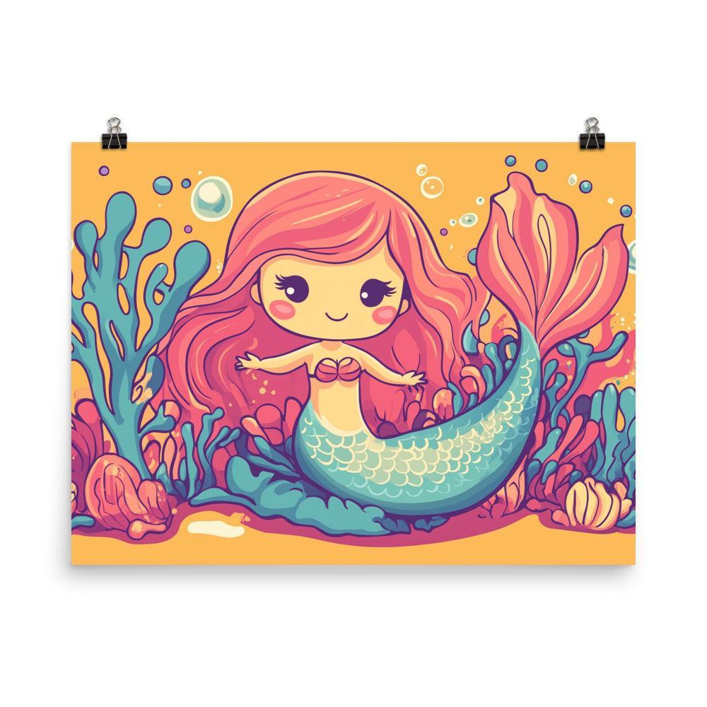 Cute Kids Mermaid Colorful Sea Adventure Art Poster - Oh Posters