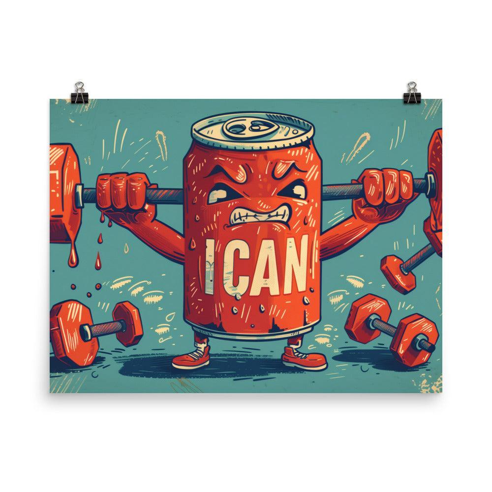 I Can Motivational Soda Can Lifting Weights Retro Art Poster - Oh Posters