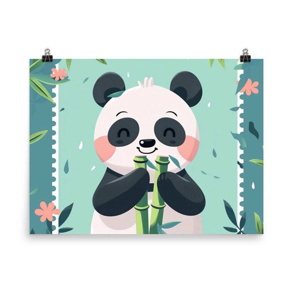 Cute Panda Eating Bamboo Kids Cartoon Illustration Poster - Oh Posters