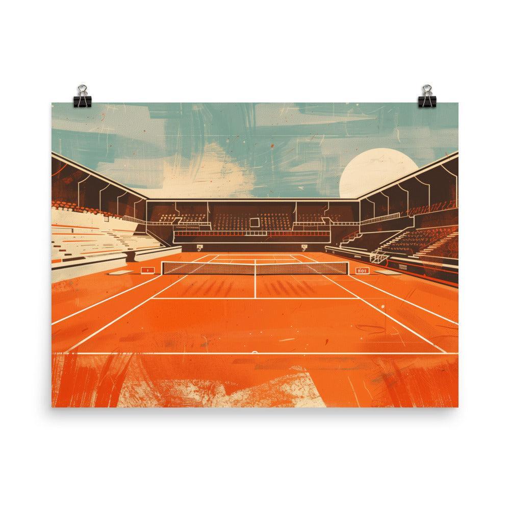 Empty Tennis Court Retro Style Stadium Art Poster - Oh Posters