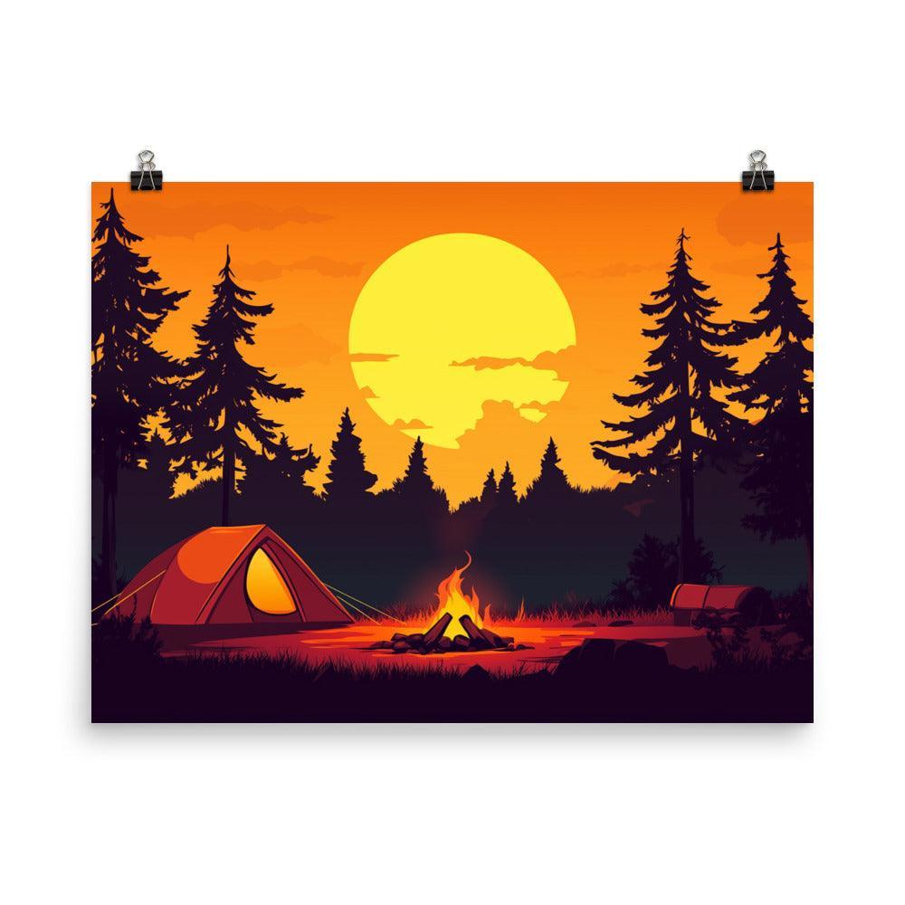 Forest Campfire Under Sunset Adventure Illustration Art Poster - Oh Posters