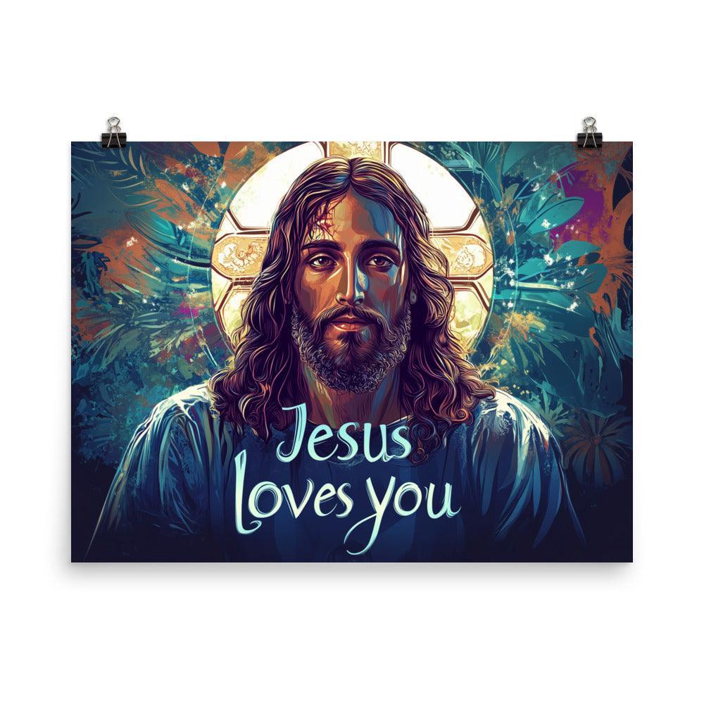 Jesus Loves You Modern Spiritual Art with Halo Poster - Oh Posters