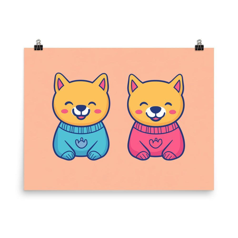 Cute Dingos in Sweaters Pastel Color Digital Art Poster - Oh Posters