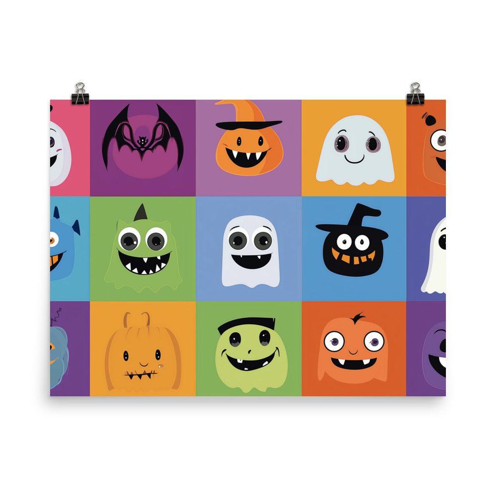 Colorful Halloween Monsters and Ghosts Character Grid Poster - Oh Posters