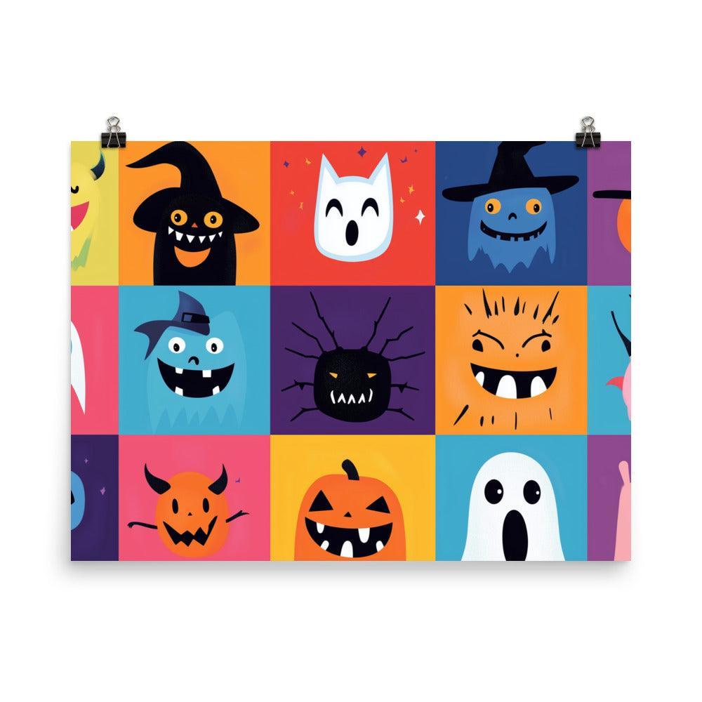 Fun Halloween Creatures Cartoon Style Grid Poster - Oh Posters