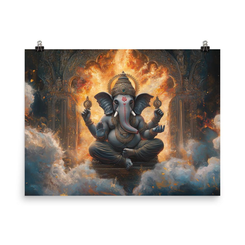 Fiery Ganesh with Glowing Background Sacred Indian Illustration Poster - Oh Posters