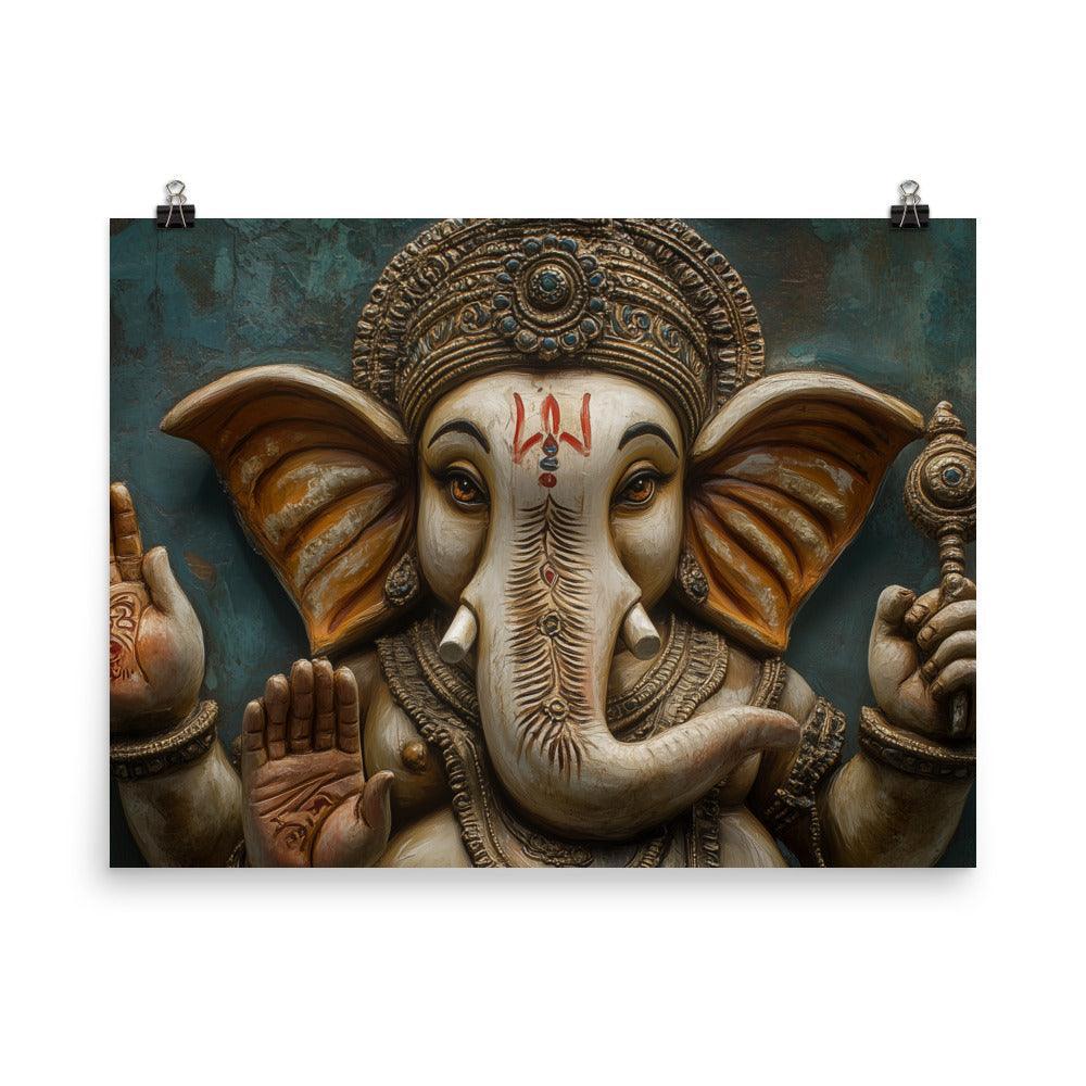 Close-up Ganesh Sculpture with Intricate Details Traditional Hindu Art Poster - Oh Posters