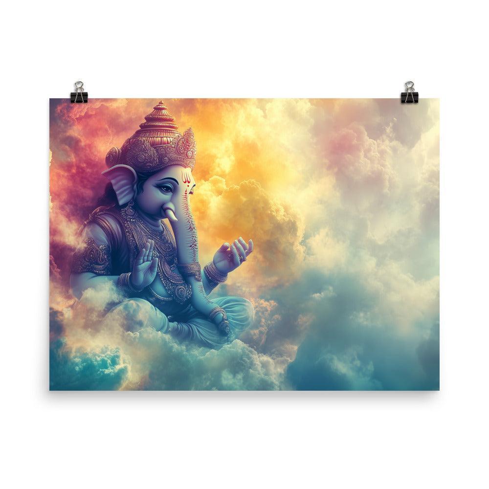 Divine Ganesh in the Clouds Spiritual Fantasy Artwork Poster - Oh Posters