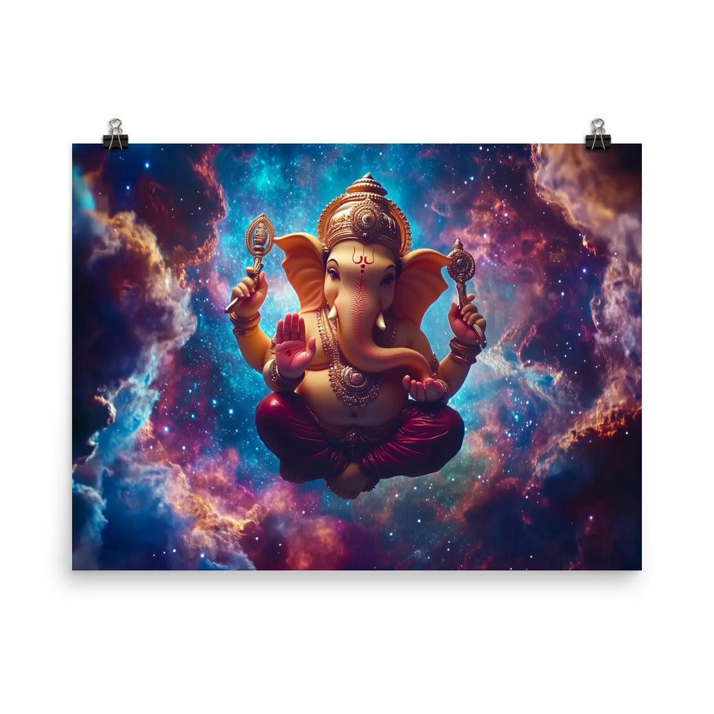 Ganesh with Cosmic Aura Mystical Space Artwork Poster - Oh Posters