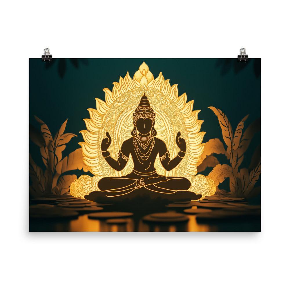 Illuminated Vishnu in a Lotus Design Glowing Spiritual Artwork Poster - Oh Posters