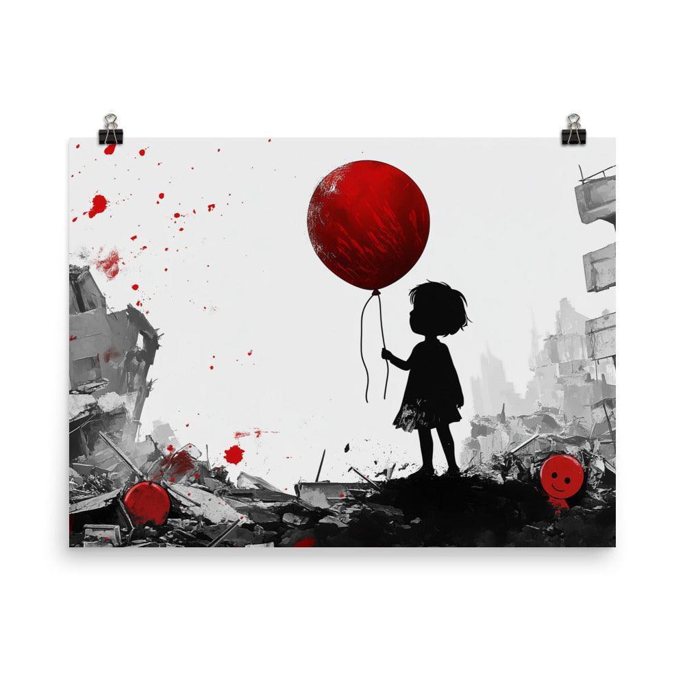 Child with Red Balloon in War-Torn Palestine Poster - Oh Posters