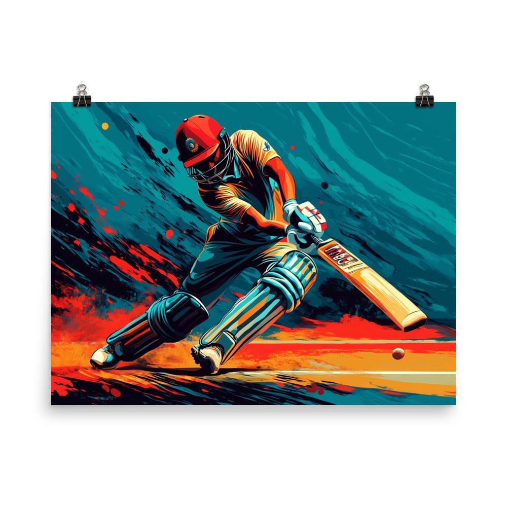 Intense Cricket Batsman Power Shot Action Art Poster - Oh Posters