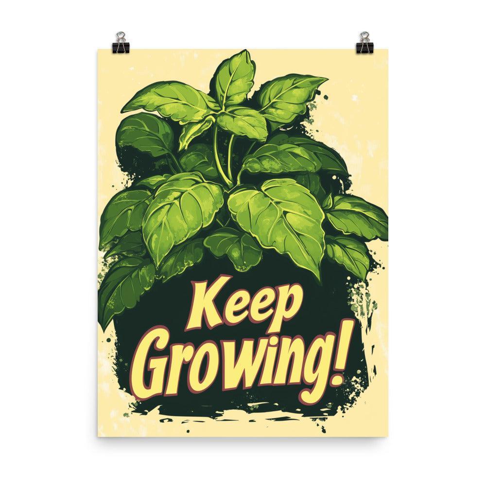 Keep Growing Botanical Illustration with Green Leaves on Cream Poster - Oh Posters