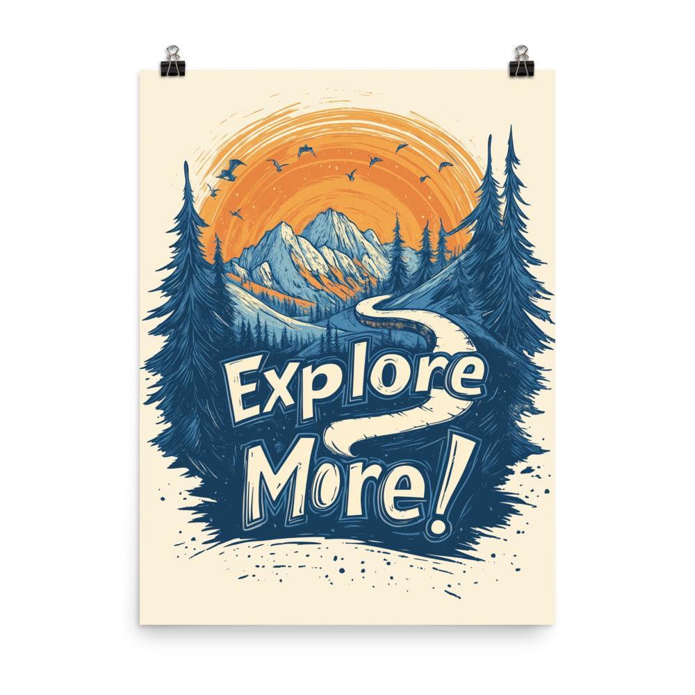 Explore More Scenic Mountain Illustration with Forest and Orange Sun Poster - Oh Posters