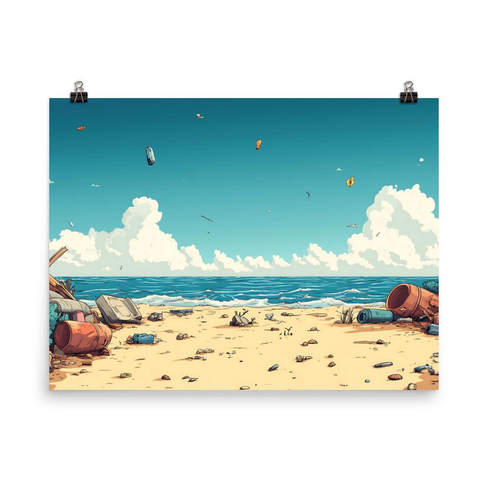Beach Cleanup Awareness Scenic Ocean View Littered Shore Poster - Oh Posters