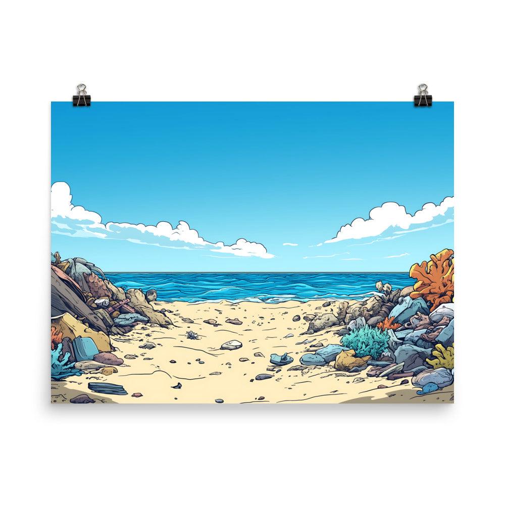 Beach Cleanup Coastal Serenity Artwork for Ocean Lovers Poster - Oh Posters