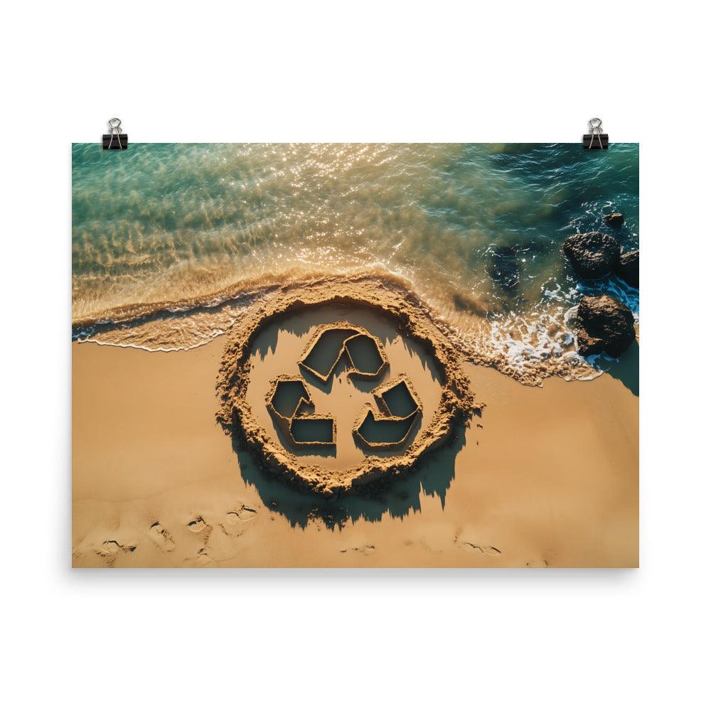 Beach Cleanup Recycle Symbol Sand Art Coastal Conservation Message Poster - Oh Posters