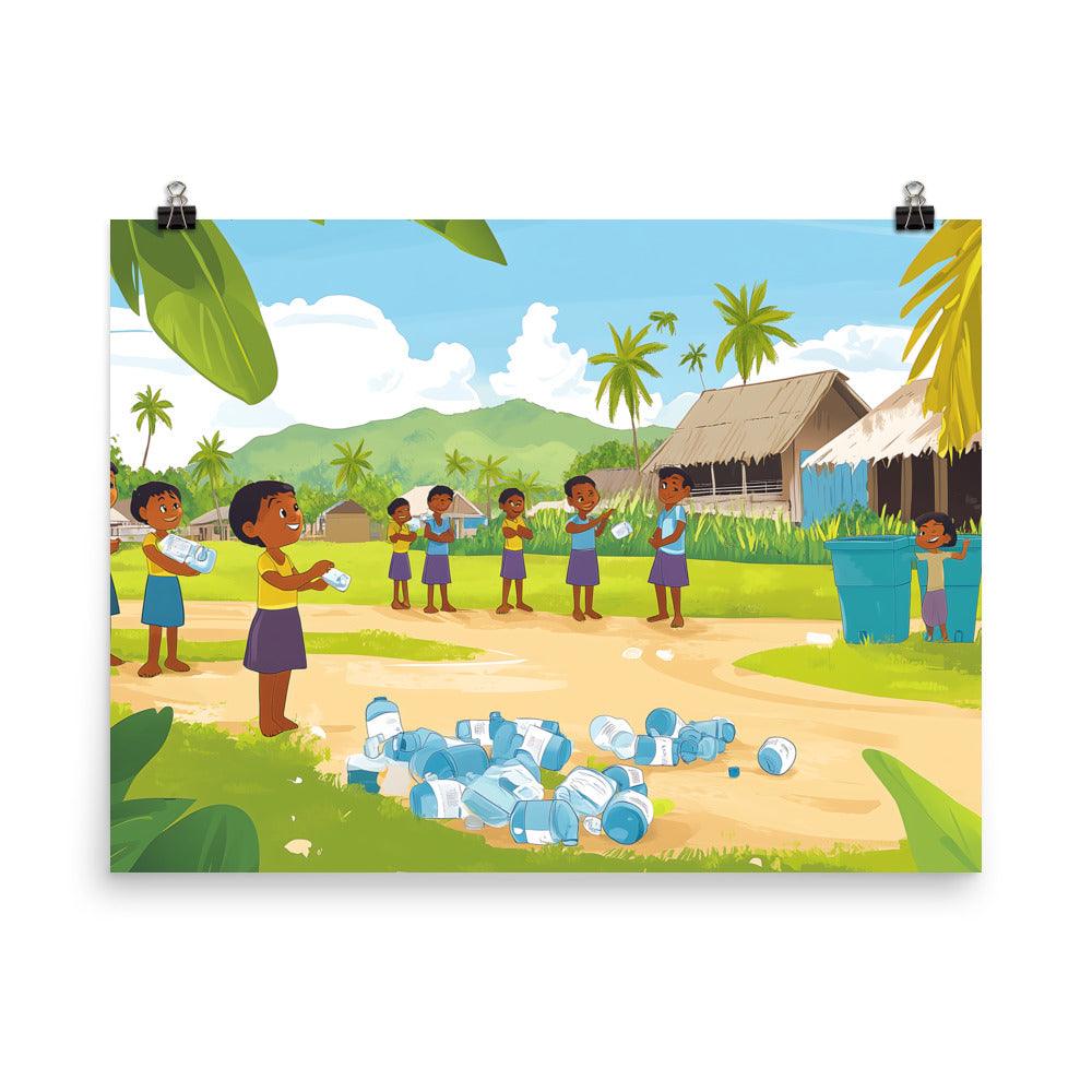 Beach Cleanup Kids Playing Environment Awareness Poster - Oh Posters