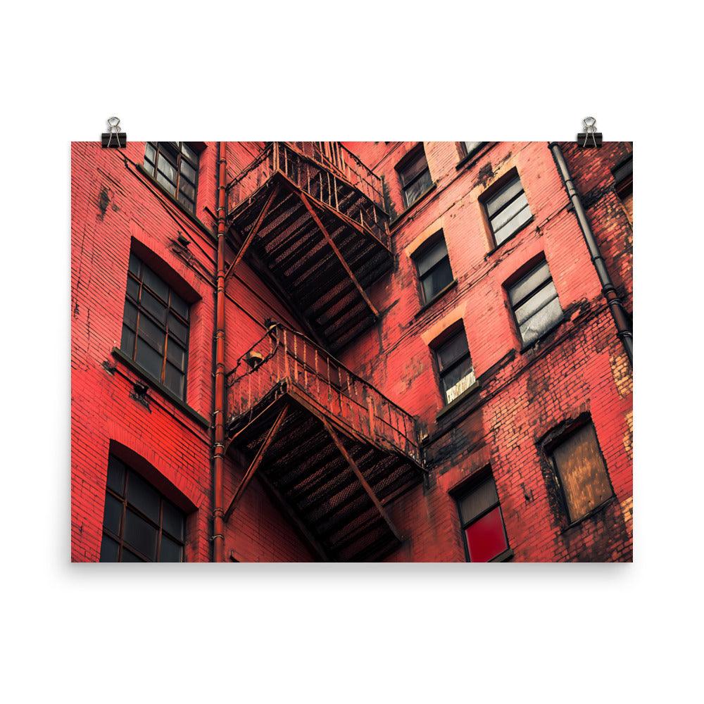 Urban Manchester Vibes with Red Brick Building and Fire Escape Poster - Oh Posters