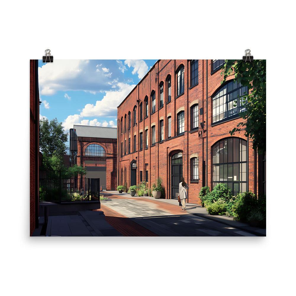 Manchester Vintage Architecture Urban Charm Red Brick Street Scene Poster - Oh Posters