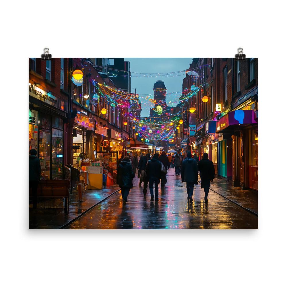Manchester Evening Street Lights Stroll Poster - Oh Posters