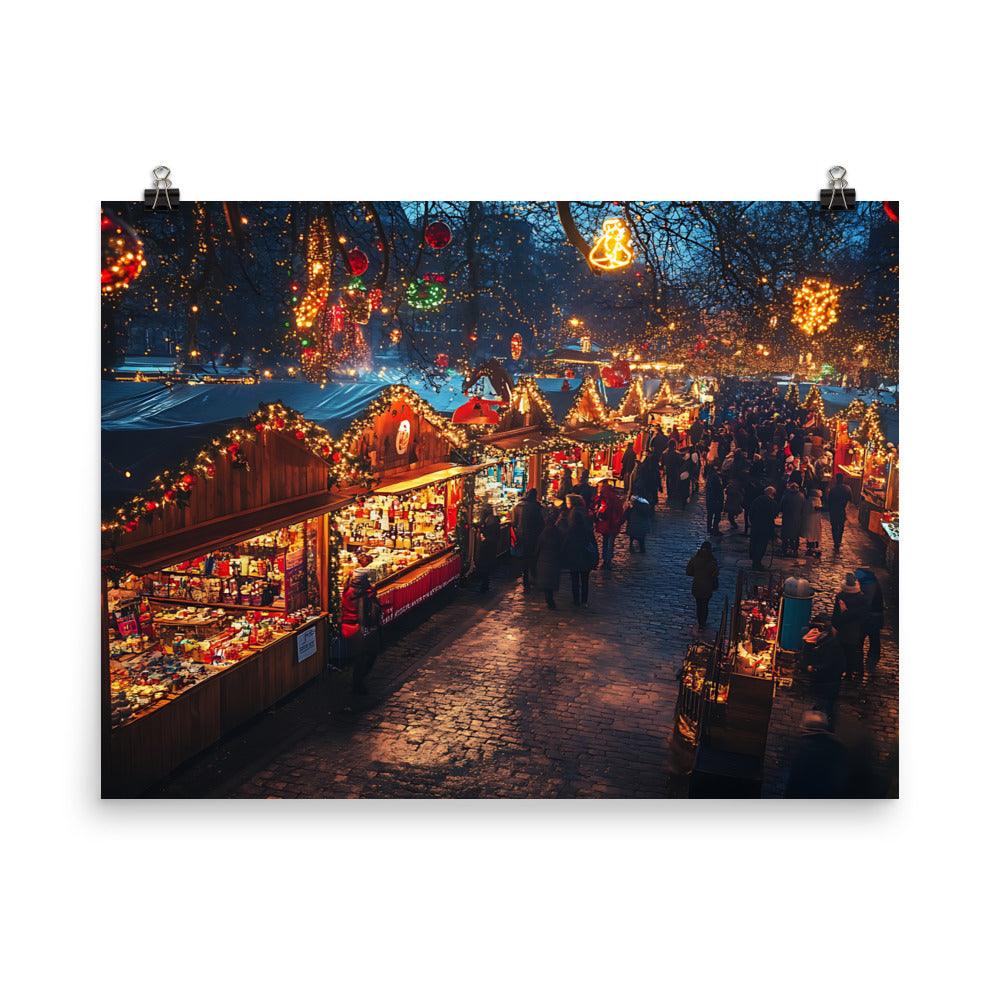 Manchester Christmas Market Illuminated Holiday Scene Poster - Oh Posters
