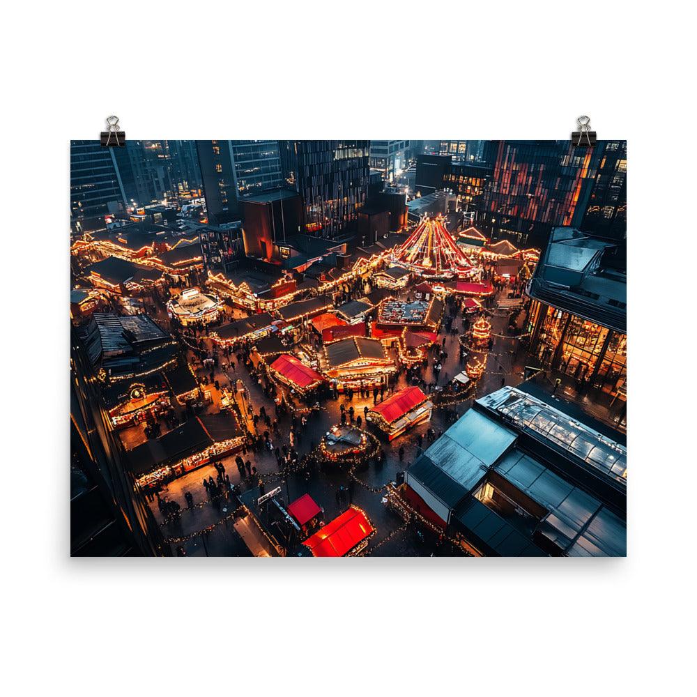 Manchester Christmas Market Night Lights Aerial View Poster - Oh Posters