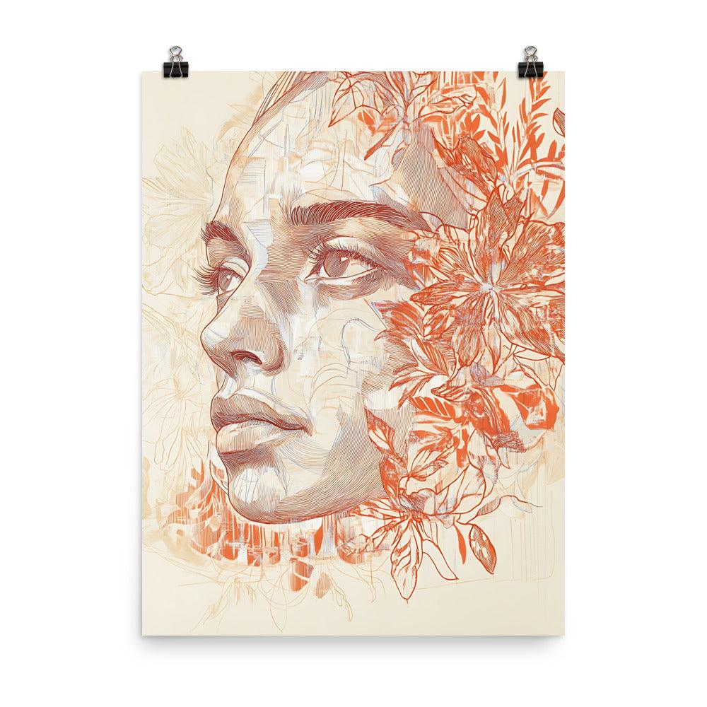 Boho Floral Portrait with Intricate Lines and Subtle Patterns Poster - Oh Posters