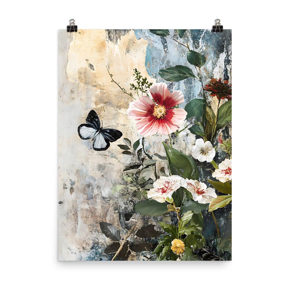 Boho Floral Serenity with Butterfly and Blooms Poster - Oh Posters