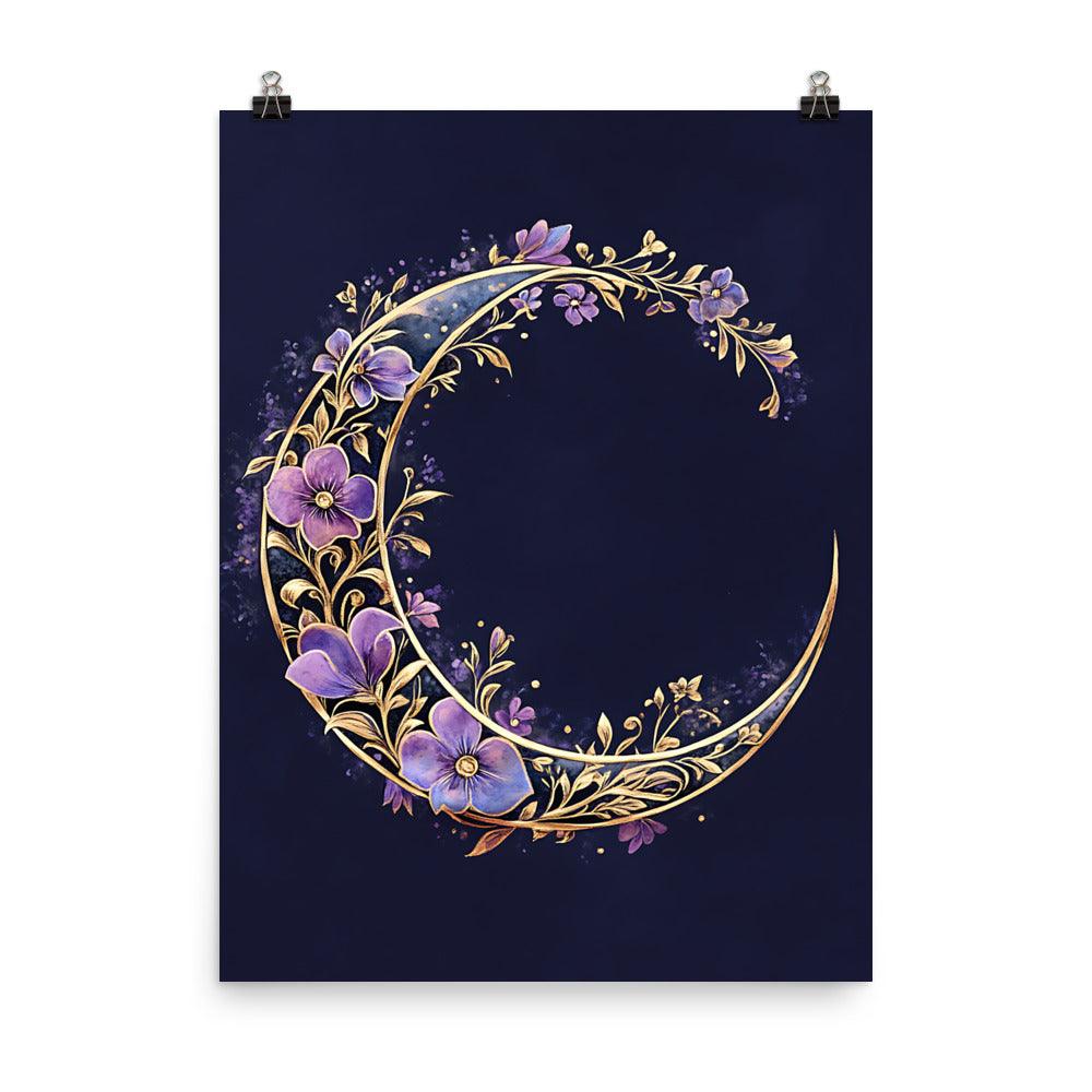 Boho Floral Crescent Moon Art Poster - Oh Posters