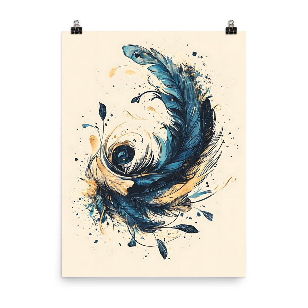 Boho Feather Swirl with Leaves Poster - Oh Posters