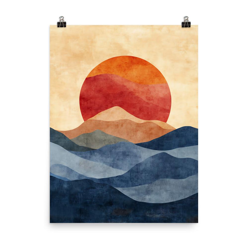 Boho Sunset Over Serene Mountains Poster - Oh Posters