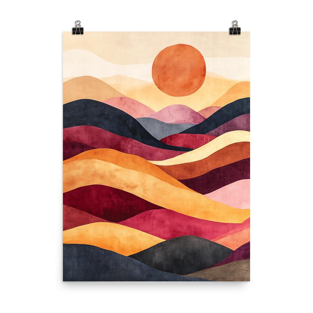 Boho Sunset Over Colorful Hills Poster - Oh Posters