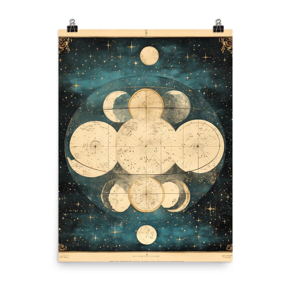 Boho Celestial Moon Phases Vintage Astronomy Art for Spiritual Souls Poster - Oh Posters