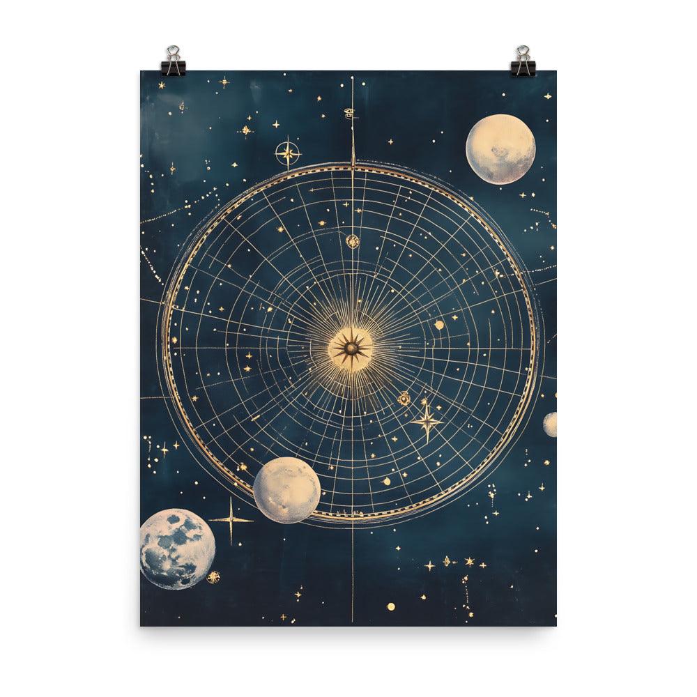 Boho Celestial Map with Moon Phases and Stars for Astrology Enthusiasts Poster - Oh Posters