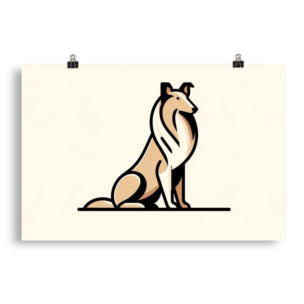 Sleek Collie Minimalist Illustration Modern Flat Color Design Poster - Oh Posters