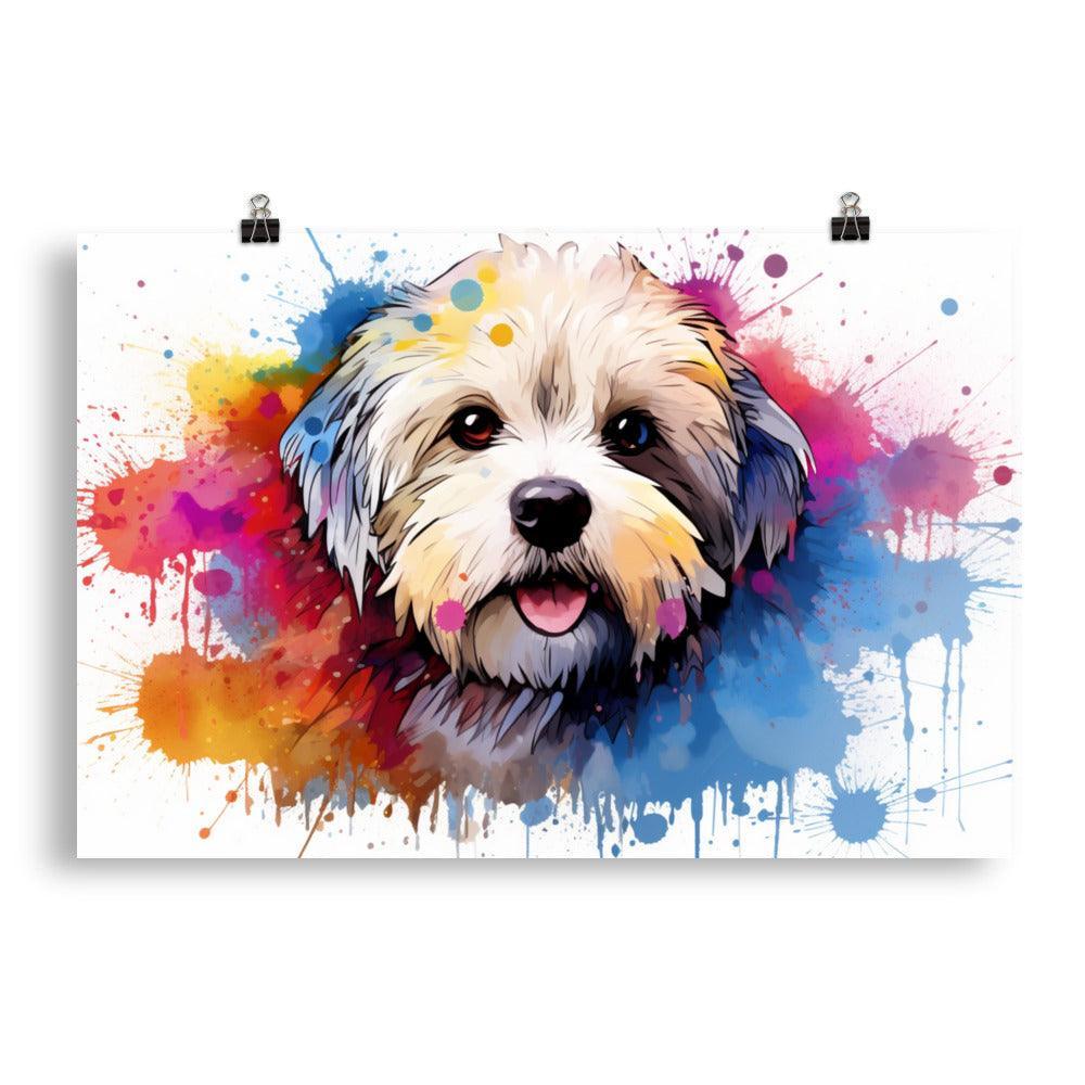 Coton De Tulear Playful Watercolor Splatter Portrait Poster - Oh Posters