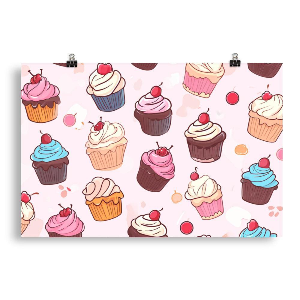 Kawaii Cupcakes Pattern in Pastel Tones Poster - Oh Posters