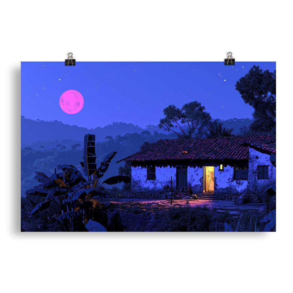 Indian Night Sky Village Home Game Style Art Poster - Oh Posters