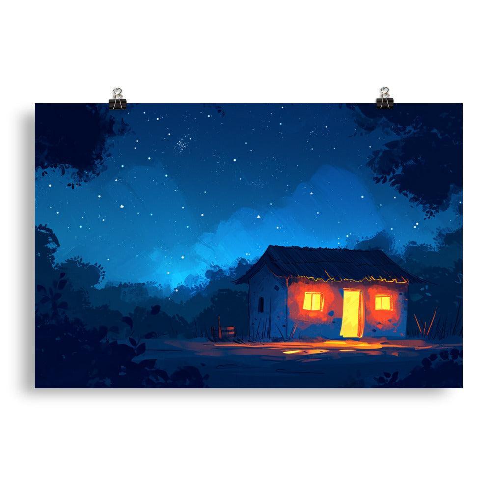 Indian Night Sky Village Home Game Style Art Poster - Oh Posters