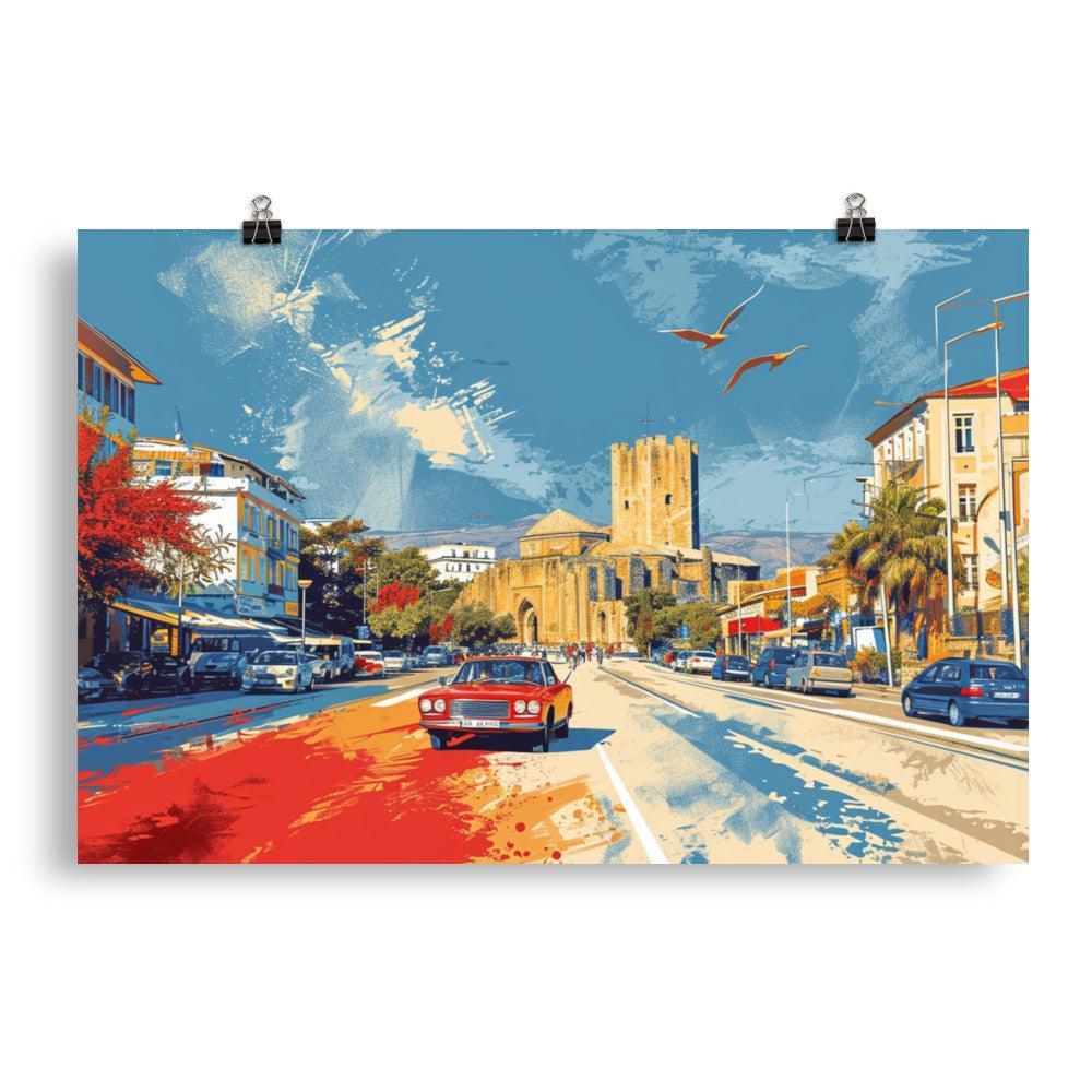 Historic Albanian Castle Town Street Scene Artistic Poster - Oh Posters