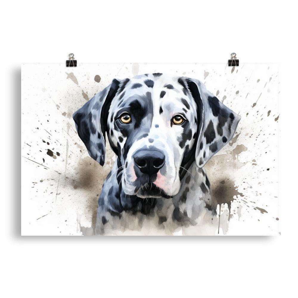 Dalmatian Watercolor Splash Dog Portrait Poster - Oh Posters