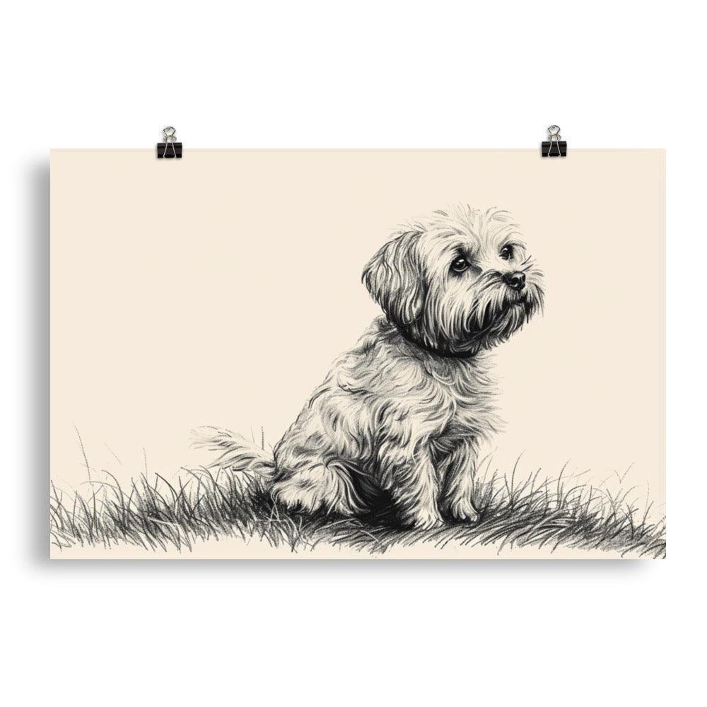 Dandie Dinmont Terrier Pencil Sketch Dog Poster - Oh Posters