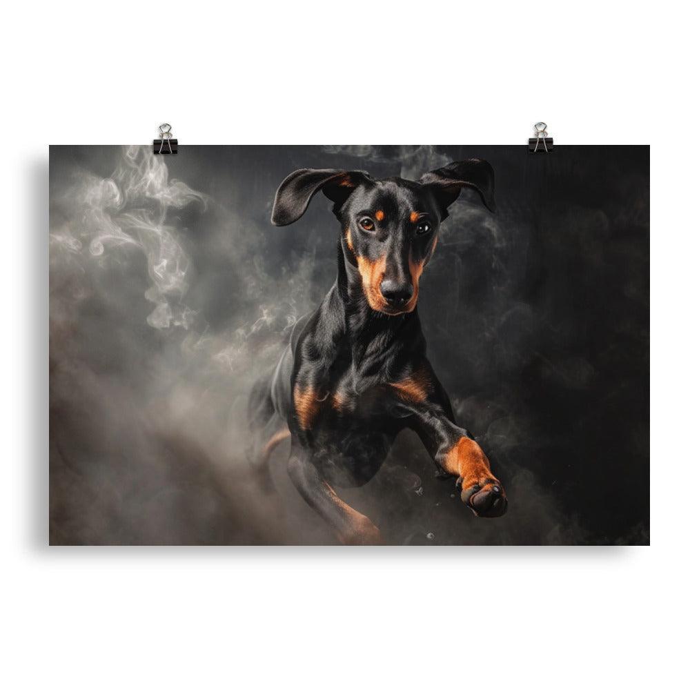 Dobermann Dynamic Smoke Effect Dog Portrait Poster - Oh Posters